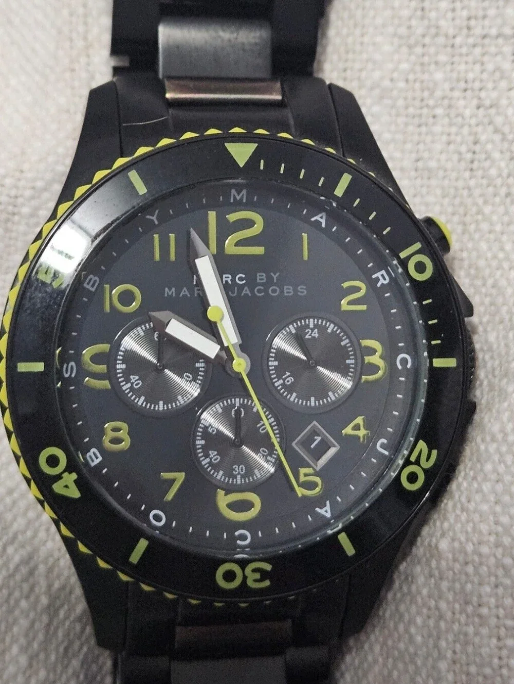 Marc by Marc Jacobs Black Chronograph Watch Neon Green Stainless Steel, Men's